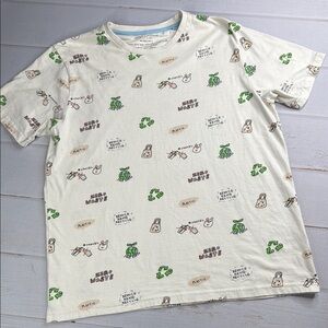 Denim & Flower Ricky Singh Eco Reuse Recycle Cream Graphic Tee Size Large